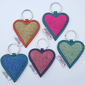 5 Harris tweed Heart Keyrings